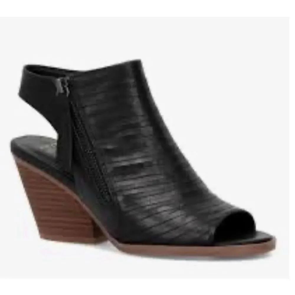Frye & Co Gianella Black Peep Toe Booties Block Heel Leather 8M